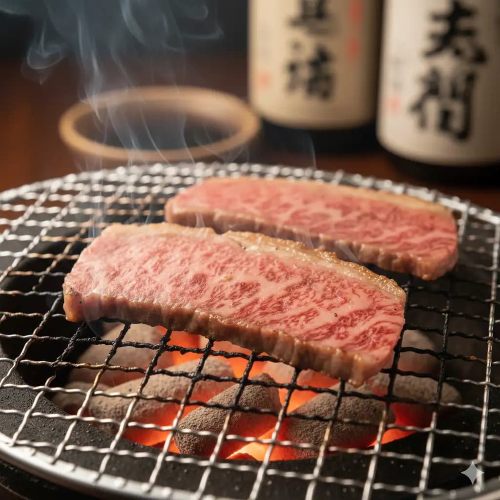 Japanese Yakiniku charcoal grill with premium beef — Izakaya Baku Pattaya